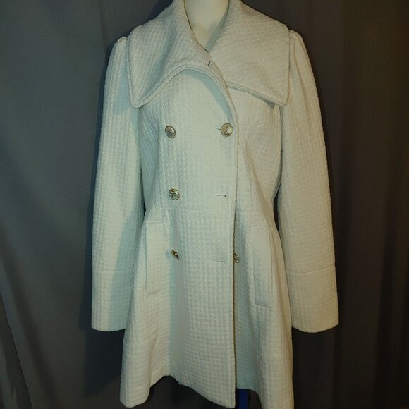 Worthington Peacoat Coat L Large Doube Breasted ivory Cream Slimmer Tweed - Picture 3 of 11